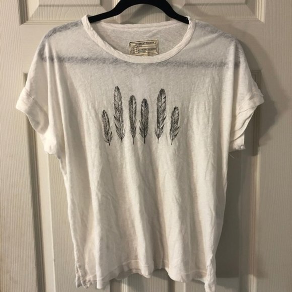 NWT Current/Elliot Rolled Feather Print Crew Neck - Picture 2 of 7
